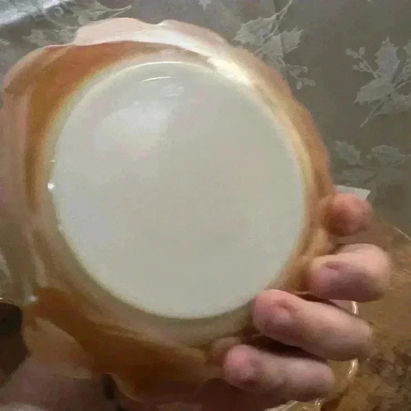 Vintage TWO (2) MCM Fire King Peach Lustre Lotus Flower Bowl And Underplate Set - Picture 4 of 8